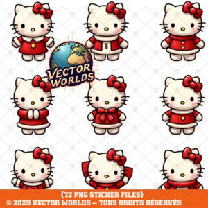 72 Cute Holiday Kitty Poses Sticker  PNG Bundle V1 – 72 Fichiers PNG | Vector Worlds