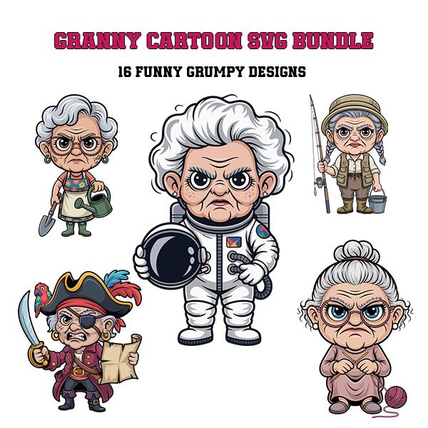 16 Funy Granny Bundle SVG, PNG, EPS, AI