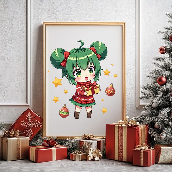 16 K-Pop Chibi Christmas PNG – Cute Anime Girls, Holiday Clipart, White Background – Image 8