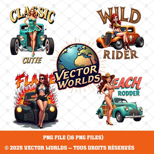 16 Sexy 1950s Pin Up Hot Rod Girls PNG Bundle – Image 2
