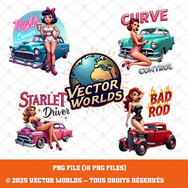 16 Sexy 1950s Pin Up Hot Rod Girls PNG Bundle – Image 3