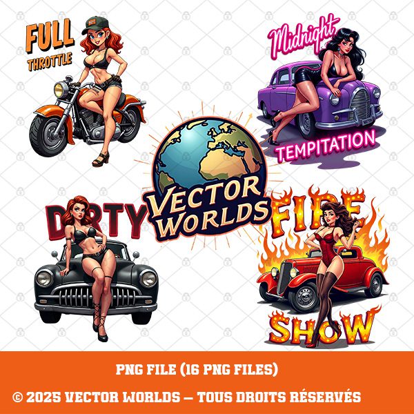 16 Sexy 1950s Pin Up Hot Rod Girls PNG Bundle – Image 4