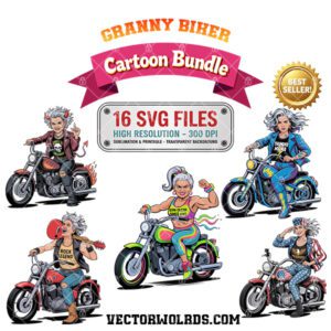 16 Granny Biker SVG Bundle SVG, PNG, EPS, AI