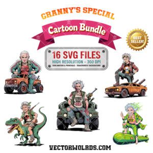 16 Ultra Badass Granny Bundle SVG, PNG, EPS, AI