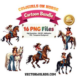 16 Sexy Cowgirls on Horses Bundle Pop Art PNG