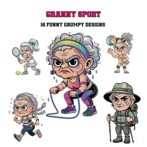 16 Grumpy Granny Summer Sports Bundle SVG, PNG, EPS, AI