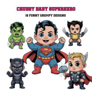 16 Chubby Baby Superheroes Bundle SVG, PNG, EPS, AI