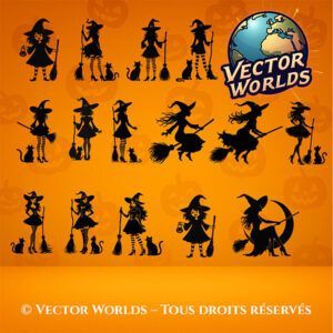 30 Silhouettes de Sorcières – Fichiers SVG vectoriels pour découpe et sublimation