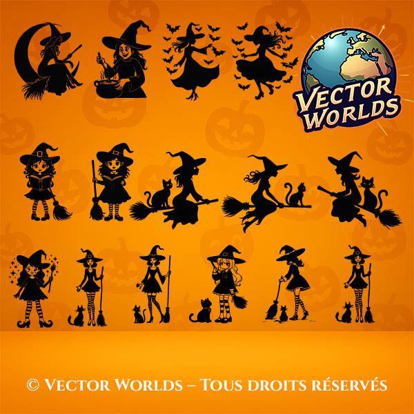 30 Silhouettes de Sorcières – Fichiers SVG vectoriels pour découpe et sublimation – Image 2