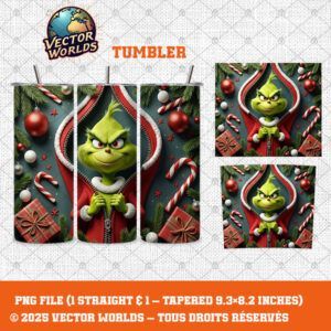 Cartoon style Grinch - TUMBLER PNG - Vector Worlds