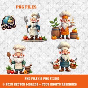 cheerful chef gnome V1 – 16 Fichiers PNG | Vector Worlds