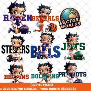 32 NFL Teams Betty Boop Football Bundle V1 – 32 Fichiers PNG | Vector Worlds