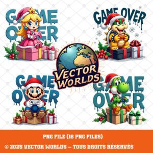 16 Christmas Gamer Characters PNG Bundle V1 – 16 Fichiers PNG | Vector Worlds
