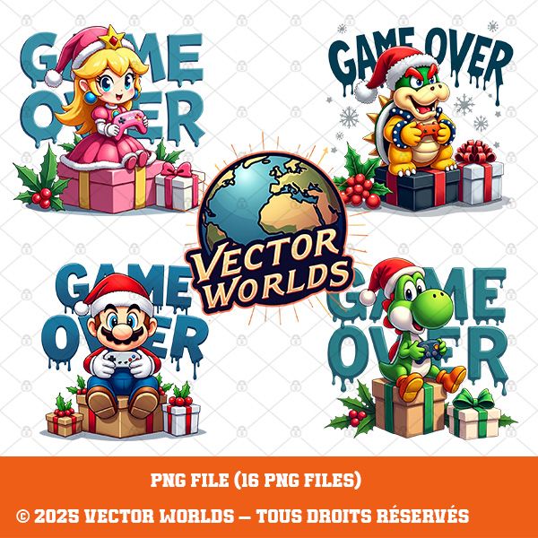 16 Christmas Gamer Characters PNG Bundle V1 – 16 Fichiers PNG | Vector Worlds