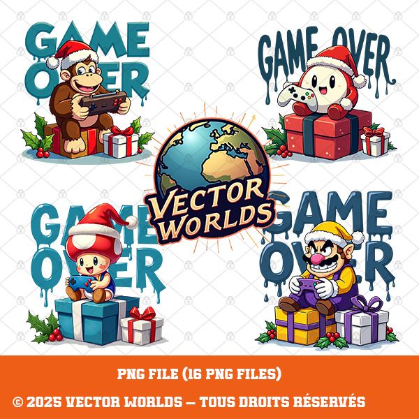 16 Christmas Gamer Characters PNG Bundle V1 – 16 Fichiers PNG | Vector Worlds – Image 2