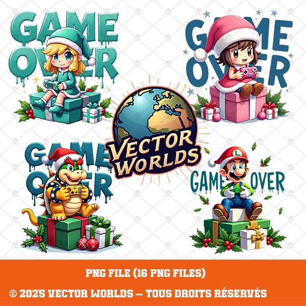 16 Christmas Gamer Characters PNG Bundle V1 – 16 Fichiers PNG | Vector Worlds – Image 4
