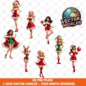 16 Christmas Pin-Up Girl PNG Bundle V1 – 16 Fichiers PNG | Vector Worlds