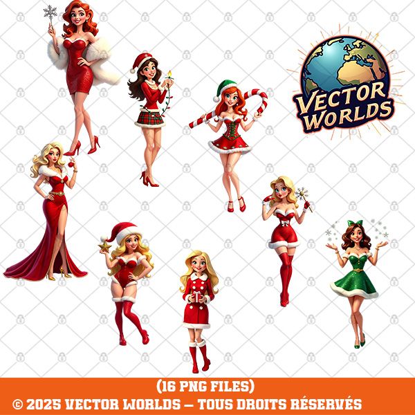16 Christmas Pin-Up Girl PNG Bundle V1 – 16 Fichiers PNG | Vector Worlds – Image 2
