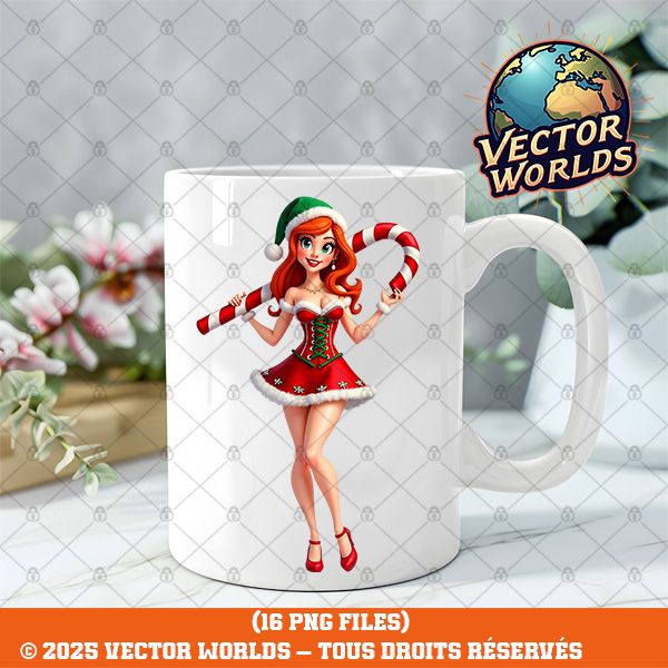 16 Christmas Pin-Up Girl PNG Bundle V1 – 16 Fichiers PNG | Vector Worlds – Image 4
