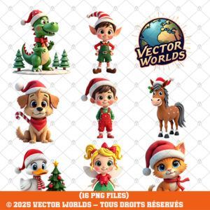 Kids Christmas V1 – 16 Fichiers PNG | Vector Worlds