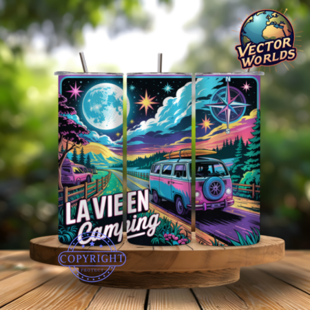 Premium La vie en camping Tumbler Wrap PNG – 20oz Skinny