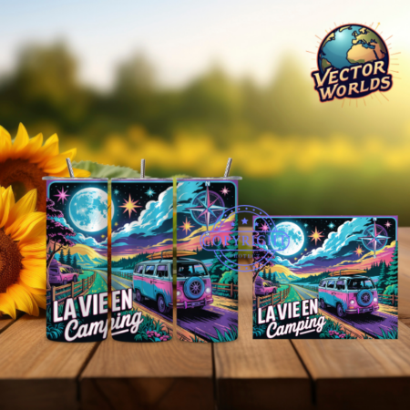 Premium La vie en camping Tumbler Wrap PNG – 20oz Skinny