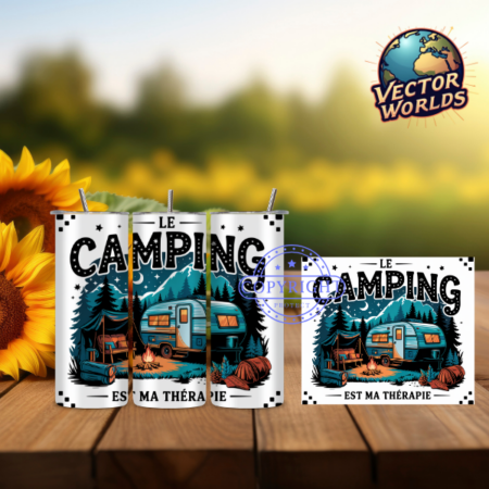 Premium Le camping est ma thérapie Tumbler Wrap PNG – 20oz Skinny