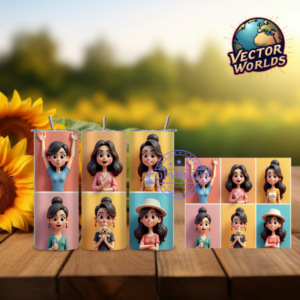 Premium 3D animation Tumbler Wrap PNG – 20oz Skinny