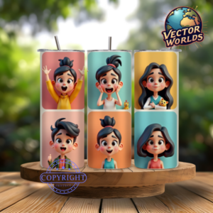 Premium 3D animation Tumbler Wrap PNG – 20oz Skinny