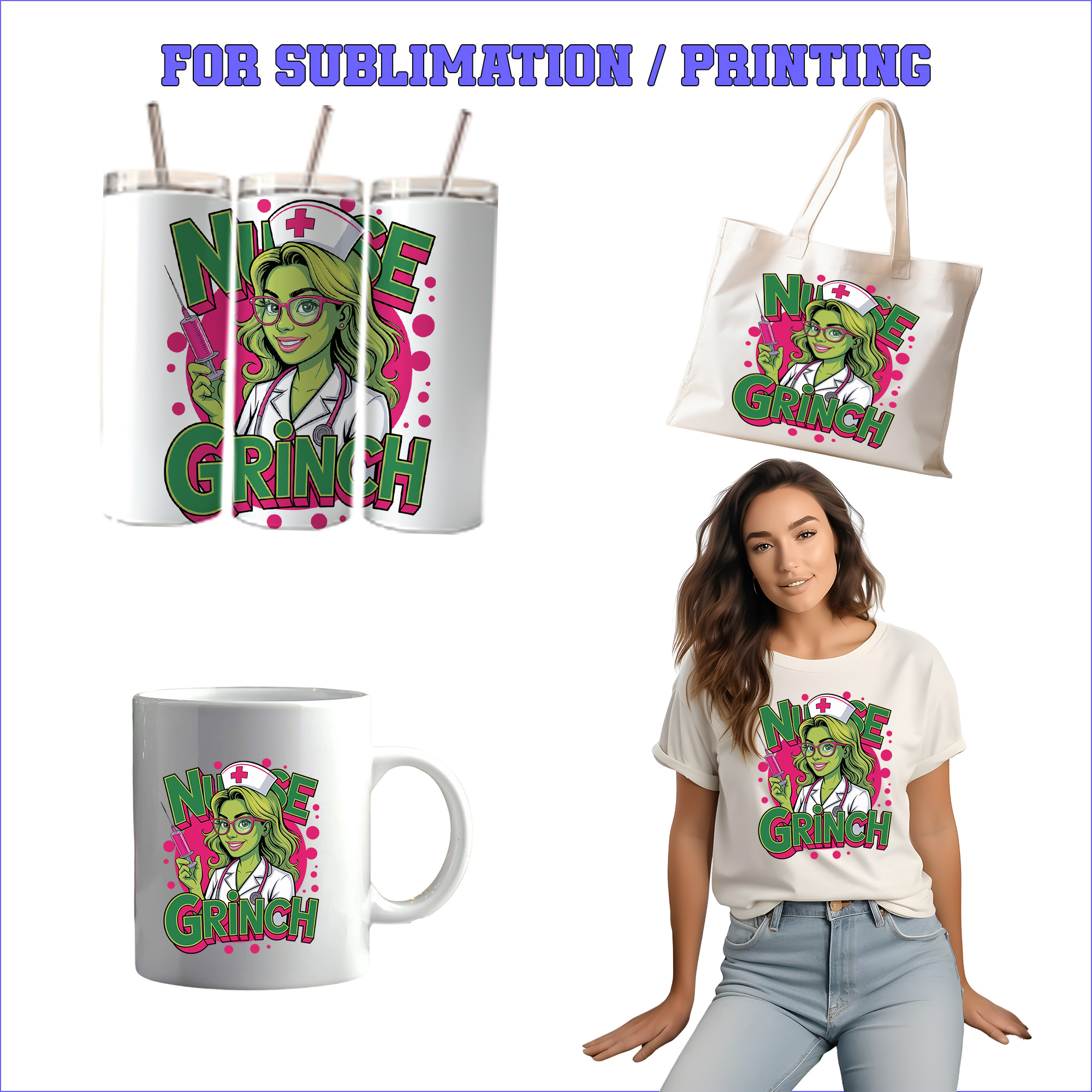 NURSE GRINCH – 1 Premium SVG for Sublimation & Print - Imagen 2