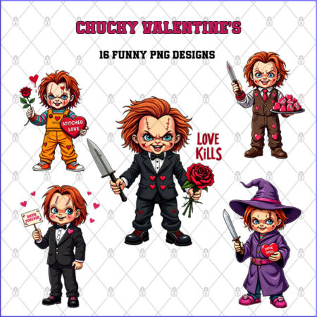 Chucky Valentine’s Collection – 16 Premium PNGs for Sublimation & Print