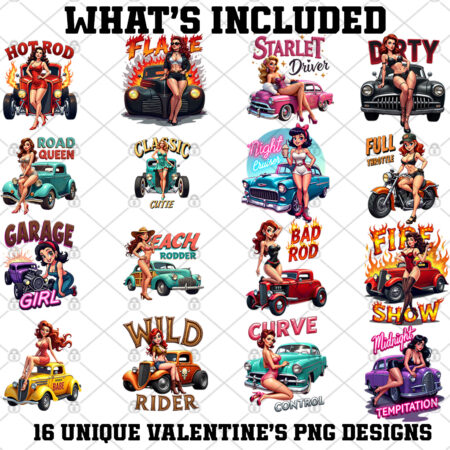 Sexy Pin-Up Collection – 16 Premium PNGs for Sublimation & Print