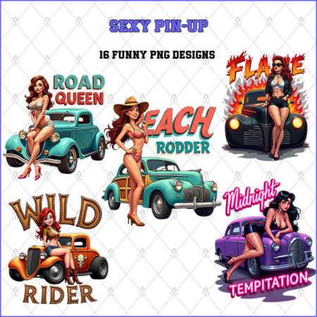 Sexy Pin-Up Collection – 16 Premium PNGs for Sublimation & Print