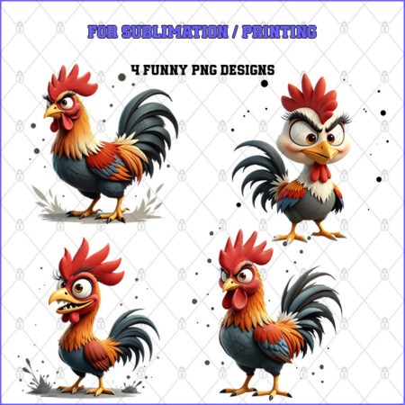 Rooster Pack – 4 Premium PNG for Sublimation & Print
