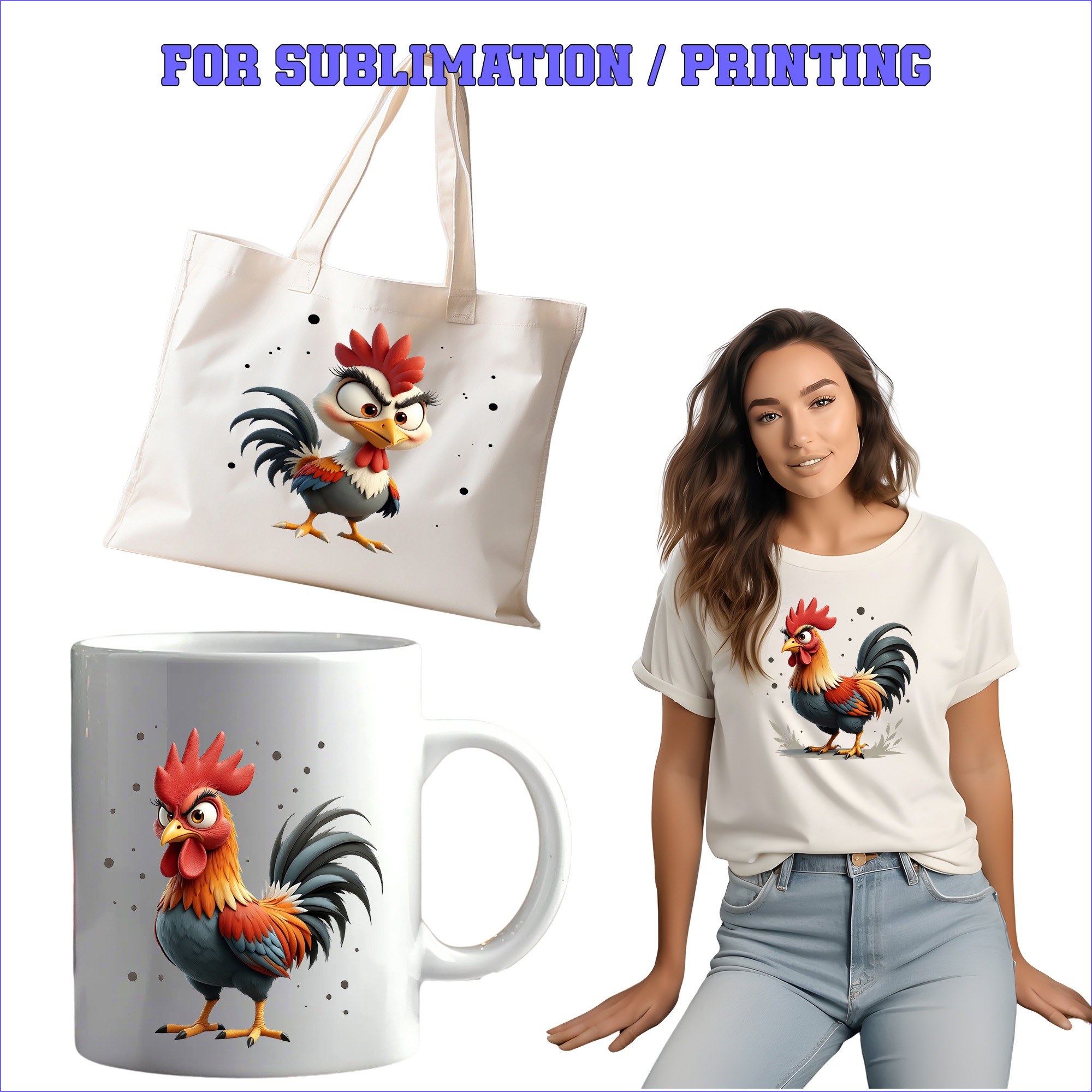 Rooster Pack – 4 Premium PNG for Sublimation & Print - Image 2