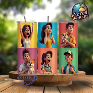 Premium 3D Animated Tumbler Wrap PNG – 20oz Skinny Sublimation Design