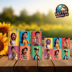 Premium 3D Animated Tumbler Wrap PNG – 20oz Skinny Sublimation Design