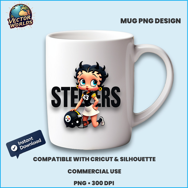 Betty Boop STEELERS - PNG Design - Image 4
