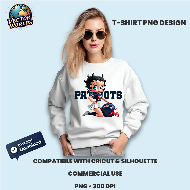Betty Boop New England Patriots PNG design for t-shirt printing