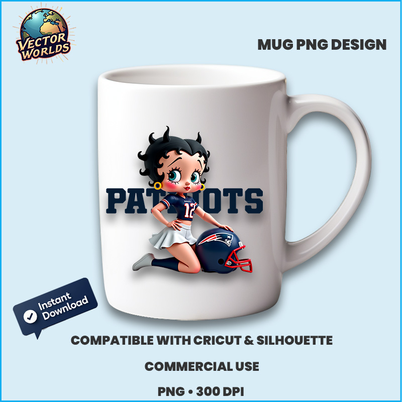Betty Boop New England Patriots PNG – Premium 300 DPI - Image 3