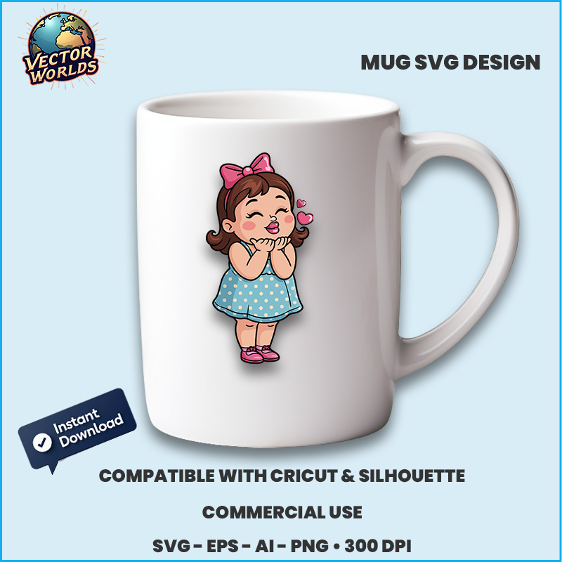 Chubby girl blowing a kiss - SVG Design - Image 3