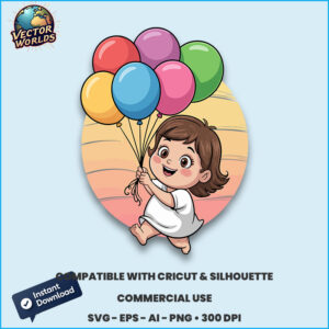 Chubby girl with colorful balloons – SVG Design