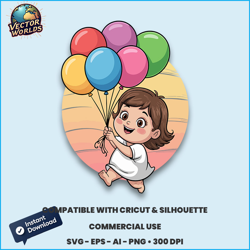 Chubby girl with colorful balloons