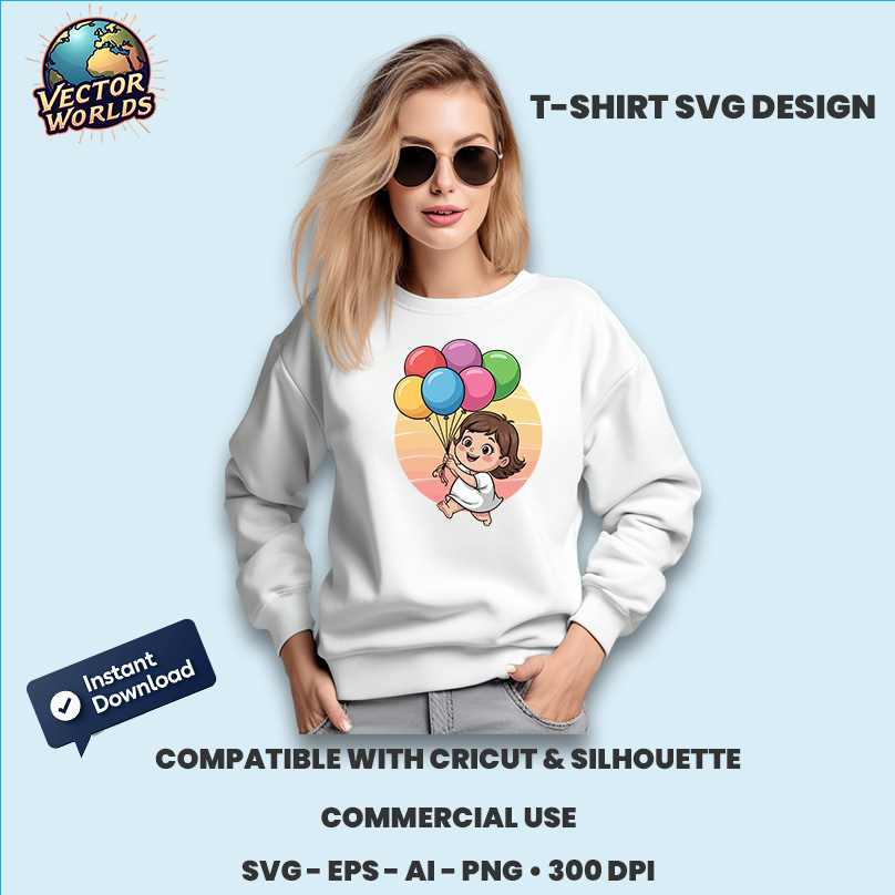 Chubby girl with colorful balloons - SVG Design - Image 2